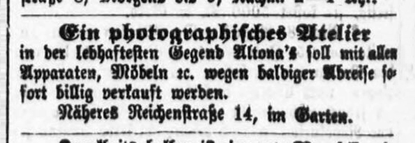 Altona Kross - Annonce in "Alt. Nachrichten" vom 30. 08. 1868.
