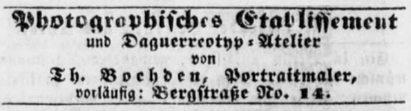 Altona - Boehden, Theodor Annonce Hamburger Nachrichten 1850