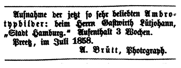 Annonce Preetzer Zeitung Juli 1858