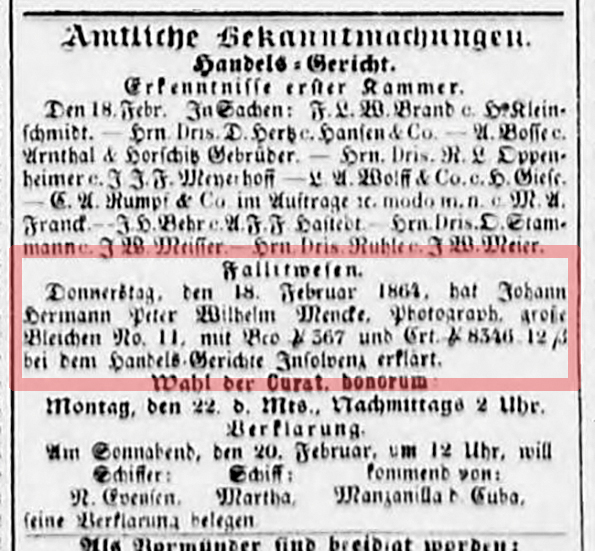 Mencke_R - Insolvenznachricht 1864 - klein