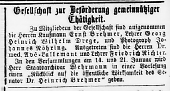 Lübeck Nöhring - Lübeckische Anzeigen vom 11. 01. 1873