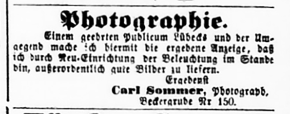 Annonce im Lübeckischen Anzeiger vom 15. 02. 1872