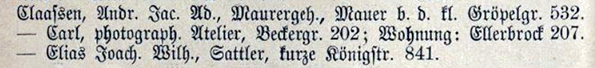 Luebeck - Claassen Adressbucheintrag 1879 Detail
