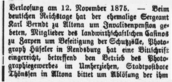 Hueseler - Annonce in Altonaer Nachrichten vom 23. 01. 1876 Detail