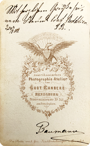 CDV Rendsburg - Kanberg, Gustav Soldat - Ganzbild verso