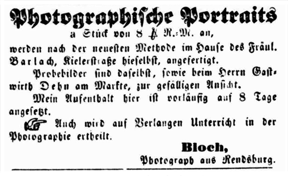 Rendsburg - Bloch - Annonce Eckernförder Zeitung 1860-05-05 - klein