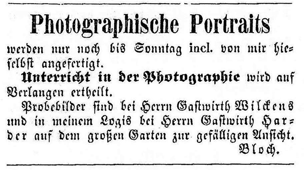 Rendsburg - Bloch - Annonce Wochenblatt, 1861-06-19 - klein