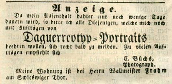 Annonce im Rendsburger Wochenblatt vom 06.06.1849