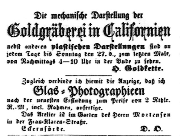 Goldkette - Annonce in der Eckernrder Zeitung 1858 - klein