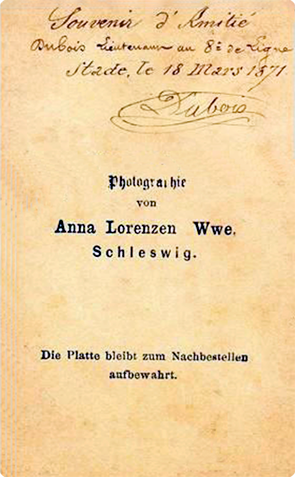 CDV Schleswig - Lorenzen Witwe - Franz. Offizier verso