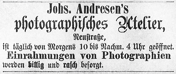 Tnning, Andresen, Johannes - Annonce Eiderstedter Wochenblatt 1881 klein