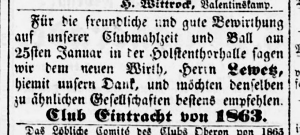 Lewetz - Hamburger Nachrichten vom 01. 02. 1868 Detail