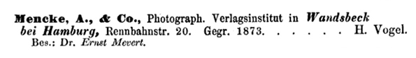Mencke A. - Fotoverlag - Adrebucheintrag 1878