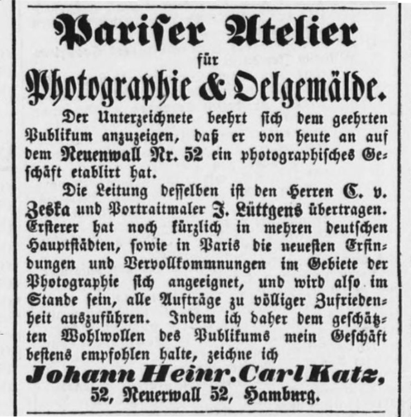 von Zeska - Annonce in Altonaer Nachrichten 1856_1 Detail