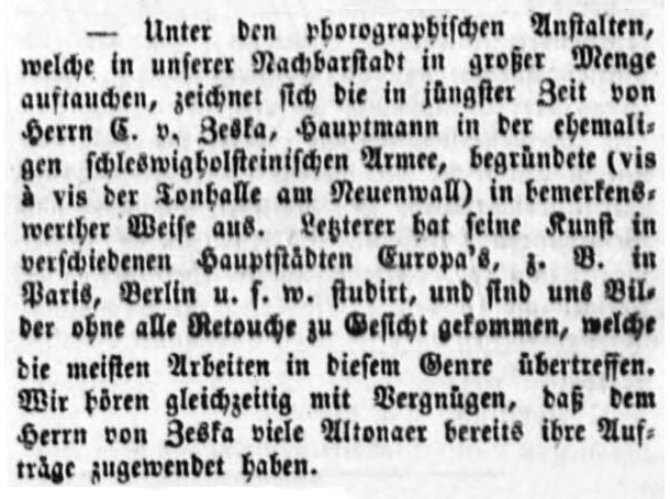 von Zeska - Annonce in Altonaer Nachrichten 1856_2 Detail