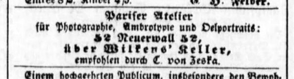 von Zeska - Annonce in Hamburger Nachrichten 1857 - Detail