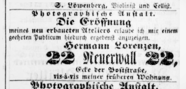 Lorenzen - Hamburger Nachrichten vom 09. 05. 1855 - Detail