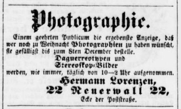 Lorenzen - Hamburger Nachrichten vom 01. 12. 1855 - Detail