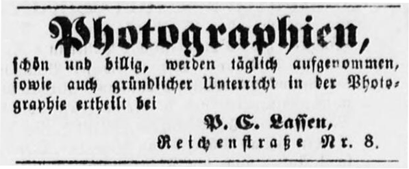 Annonce Lassen Altonaer Nachrichten 15.4.1860