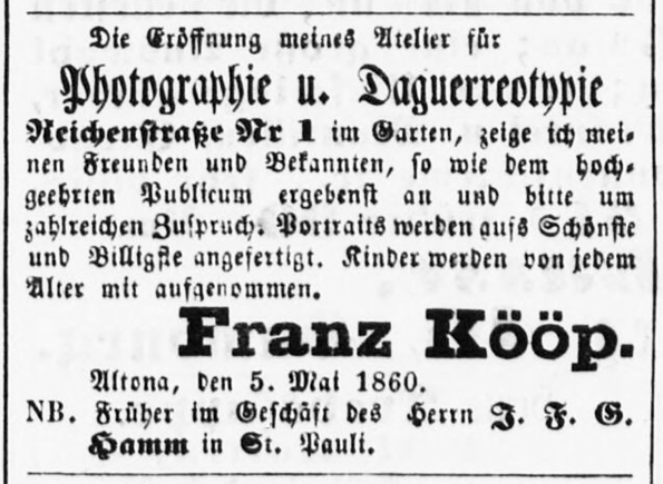 Annonce Koeoep Altonaer Nachrichten 06.05.1860